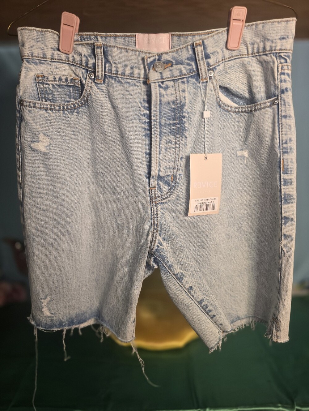 REVICE Light Blue Distressed Denim Bermuda Shorts